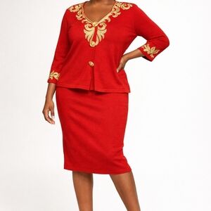 Elegant Red and Gold Women's Skirt Set